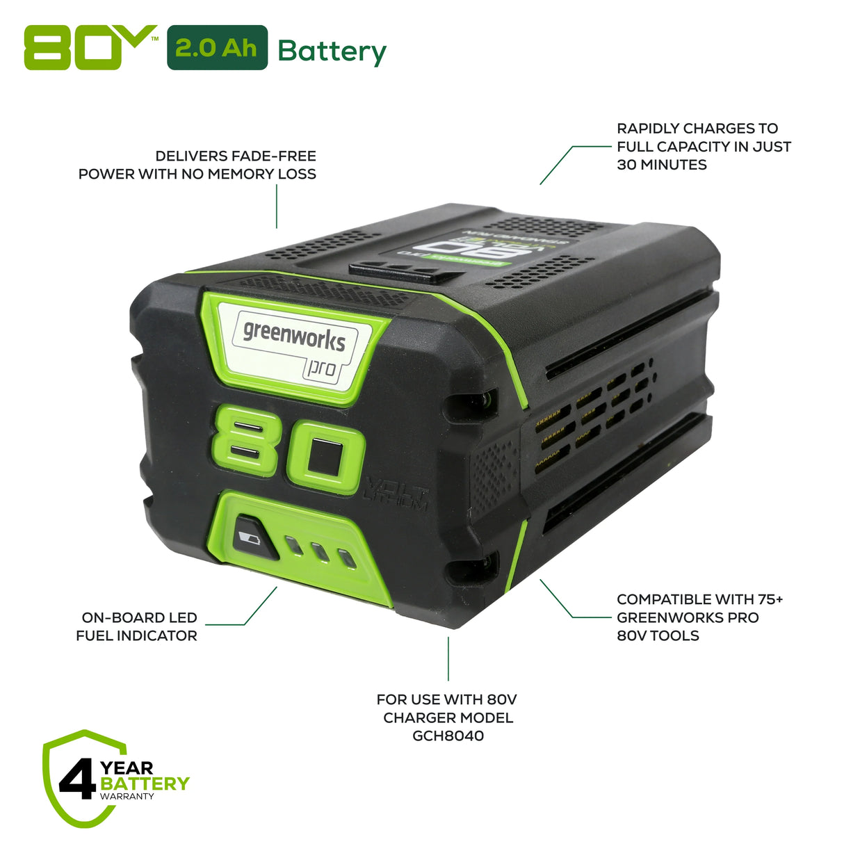 Greenworks 80V 2.0Ah Lithium-Ion Battery