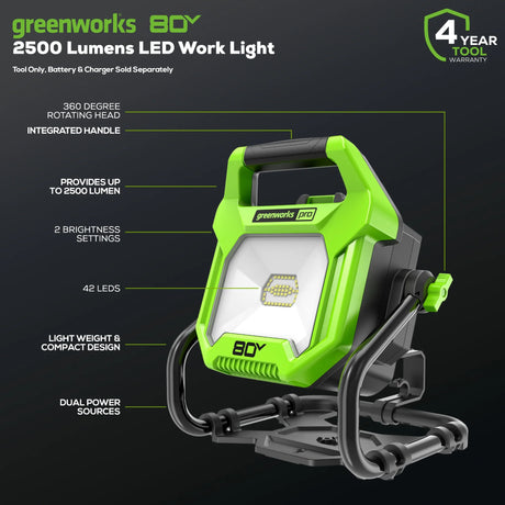 Greenworks 80V AC/DC 2,500 Lumen LED Work Light (Tool Only)