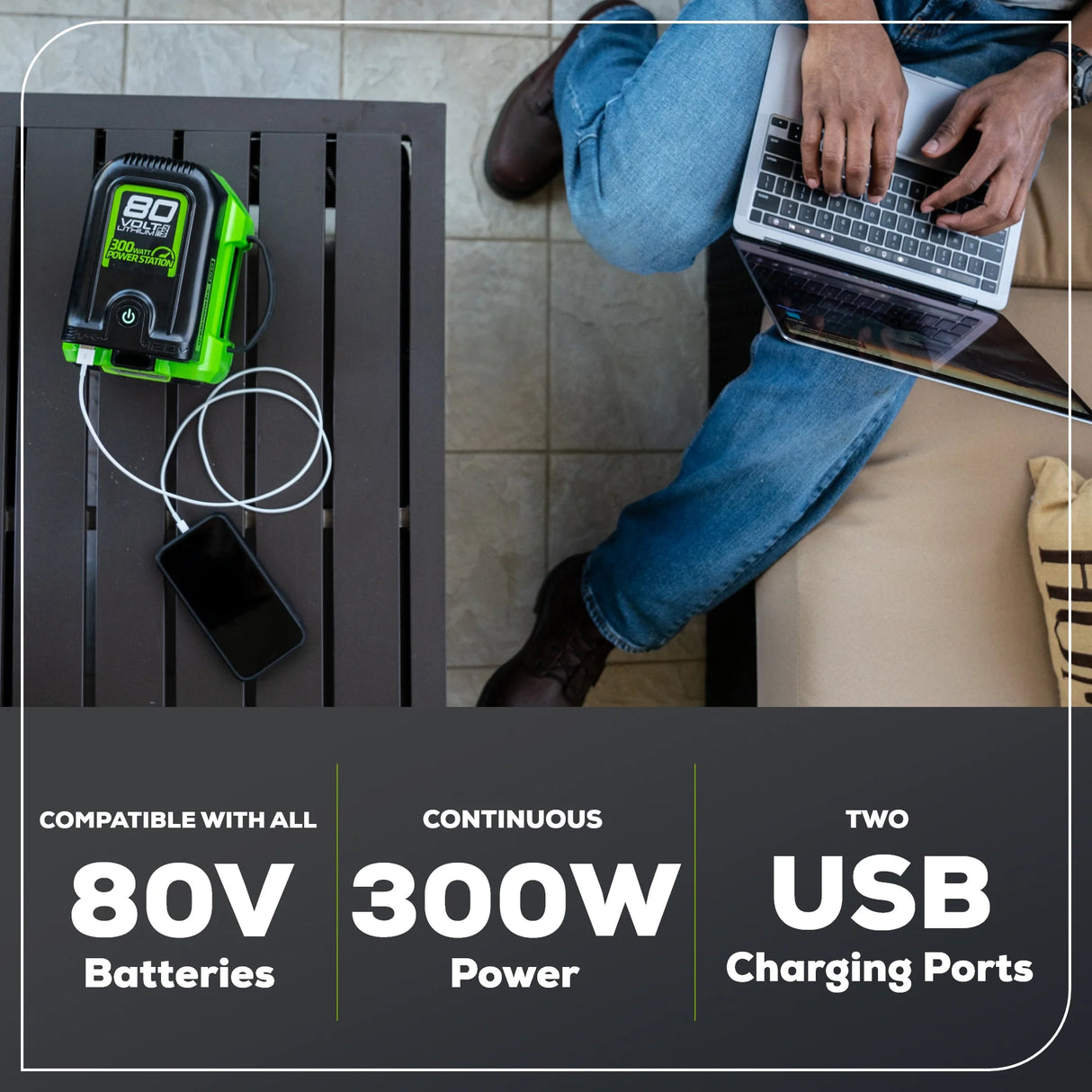 Greenworks Pro 80V Cordless Battery 300 Watt Power Inverter (Tool Only)