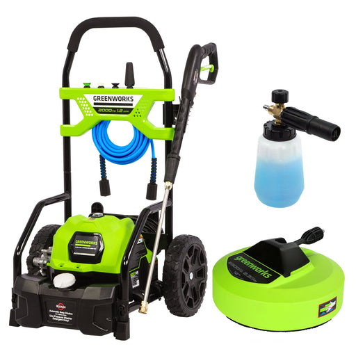 Greenworks 2000 PSI 1.2 GPM Cold Water Electric Pressure Washer with 12-inch Surface Cleaner and Premium Foam Cannon