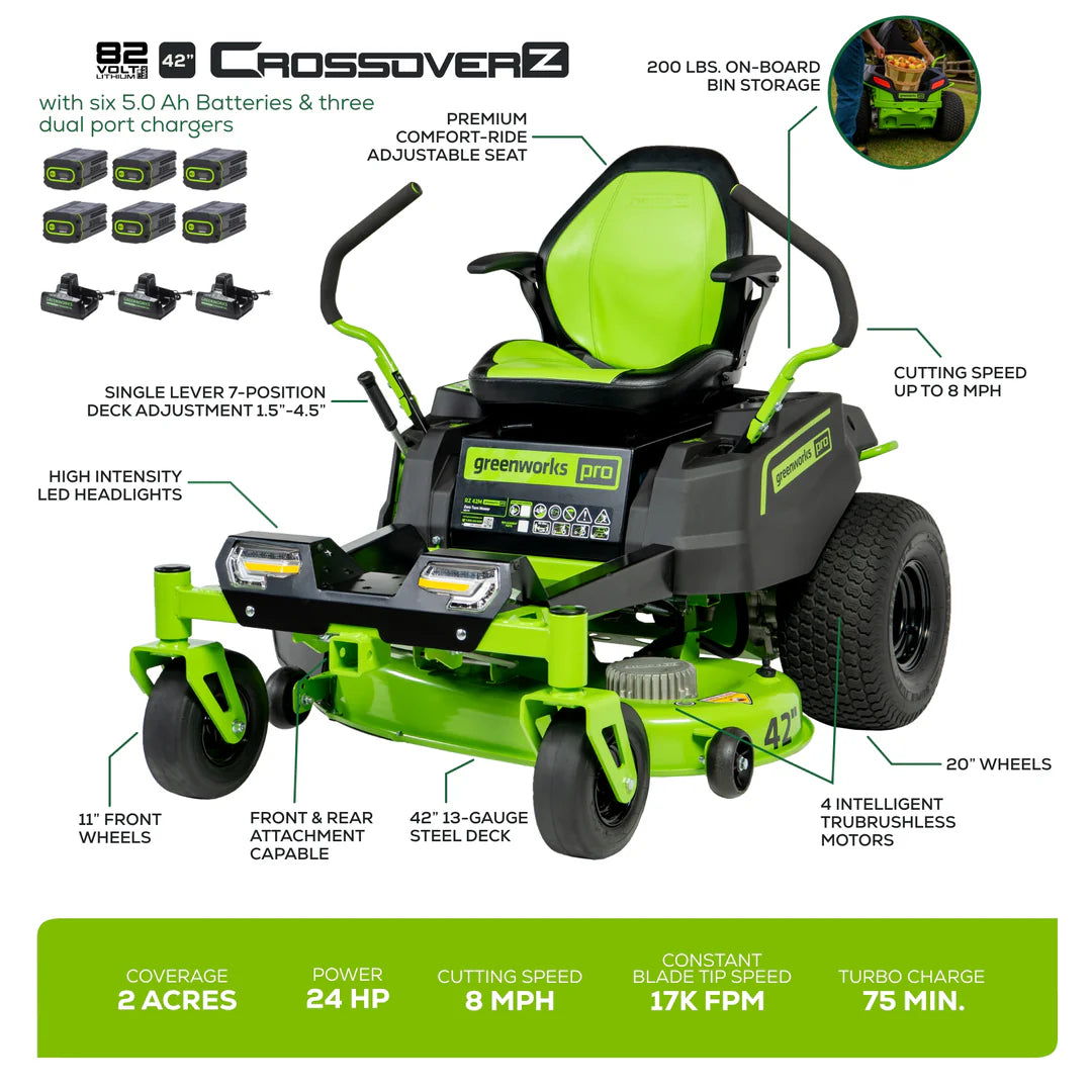 Greenworks Pro 82V 42-inch CrossoverZ Ride-On Zero Turn Mower