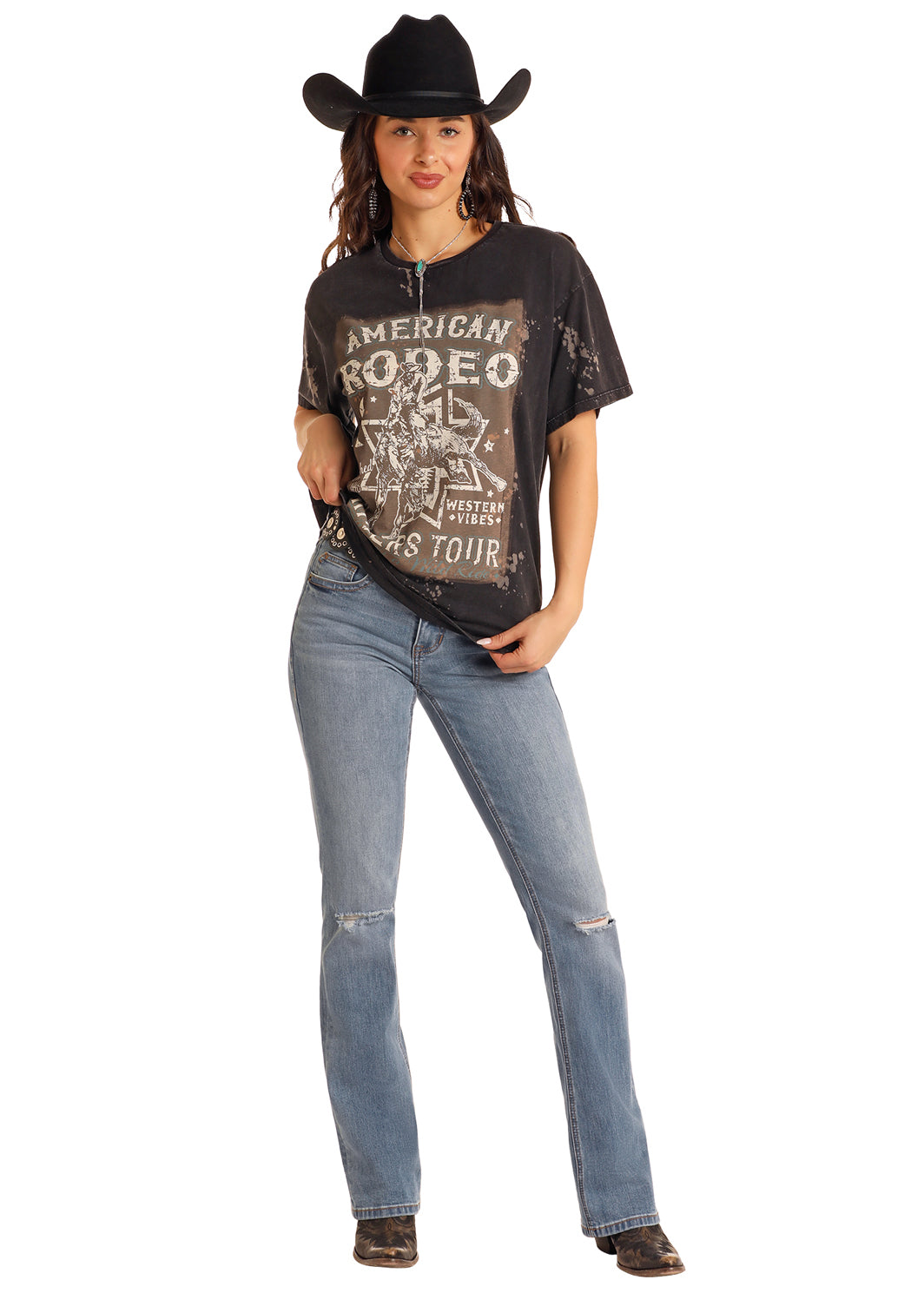 Rock & Roll Denim American Rodeo Graphic Oversized T-Shirt - Black