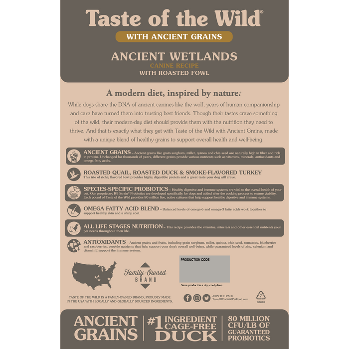 Taste of the Wild Ancient Wetlands Canine Recipe with Roasted Fowl - 14 LB