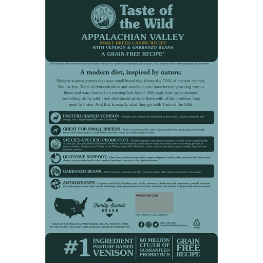 Taste of the Wild Appalachian Valley Small Breed Canine Recipe with Venison & Garbanzo Beans - 5 LB