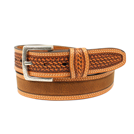 Ariat Mens Double Stitch Basketweave Contrast Leather Belt Medium Brown / 32