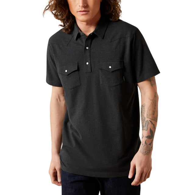 10055068 Mns Retro Western Snap Polo - Black Black