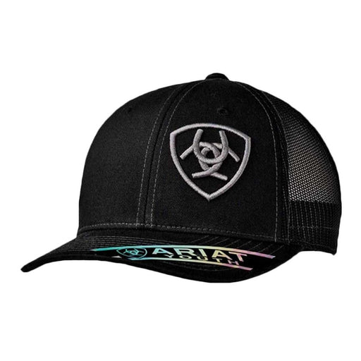 Ariat Youth Offset Shield Logo Mesh Snapback Hat - Black Black / Grey