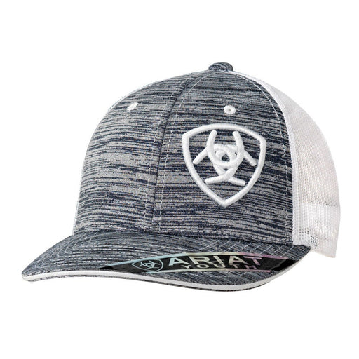 Ariat Youth Offset Shield Logo Mesh Snapback Hat - White Heather / White
