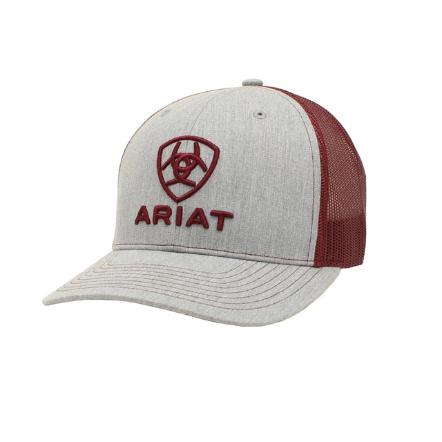 Ariat Mens Richardson Embroidered Shield Logo Snapback Hat - Burgundy & Grey Burgundy / Grey