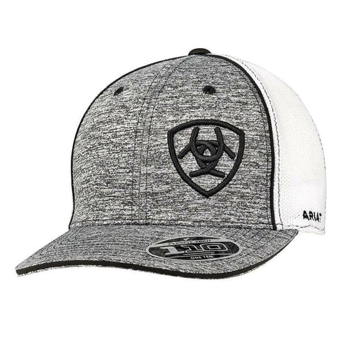 Ariat Mens Offset Embroidered Shield Logo FlexFit Snapback Hat - Black Grey Heather / Black / White