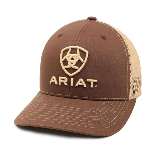 Ariat Mens Shield Logo Mesh Snapback Hat- Brown & Khaki Brown / Khaki