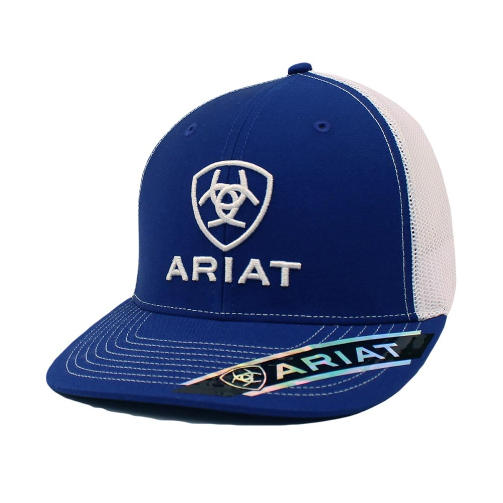 Ariat Mens Richardson Embroidered Shield Logo Snapback Hat - Blue & White Blue / White