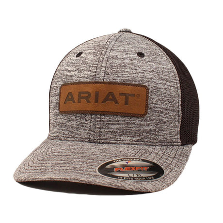 Ariat Mens Leather Patch Snapback Hat - Heather Black Black