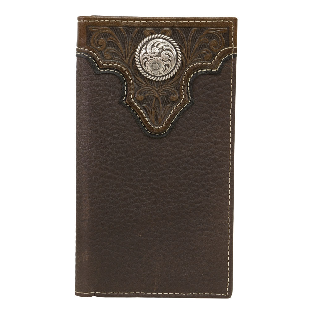 Ariat Tooled Overlay Concho Bifold Rodeo Leather Wallet Chocolate Brown / Rodeo Bifold