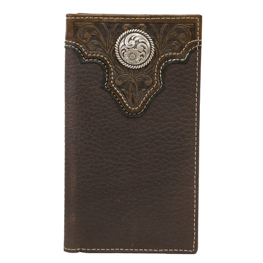 Ariat Tooled Overlay Concho Bifold Rodeo Leather Wallet Chocolate Brown / Rodeo Bifold