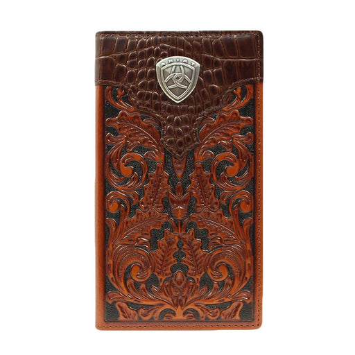 Ariat Crocodile and Floral Tooled Bifold Rodeo Leather Wallet - Oak Oak / Rodeo Bifold