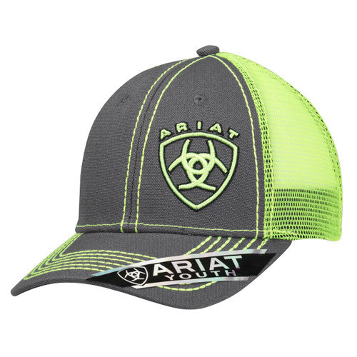 Ariat Youth Offset Shield Logo Snapback Hat - Lime Lime / Grey