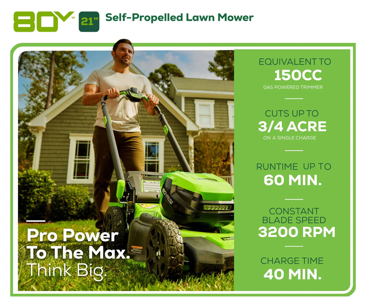 Greenworks 80V 21-inch Cordless Battery Self-Propelled Lawn Mower with 5.0Ah Battery & Rapid Charger