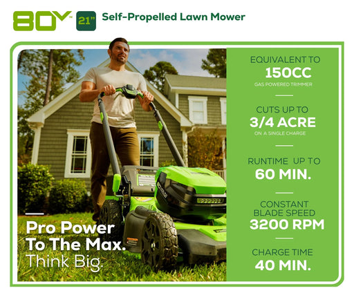 Greenworks 80V 21-inch Cordless Battery Self-Propelled Lawn Mower with 5.0Ah Battery & Rapid Charger