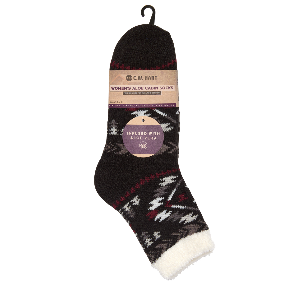 C.W. Hart Cozy Cabin Aztec Sock With Aloe - Black/Zinfandel Black/Zinfandel