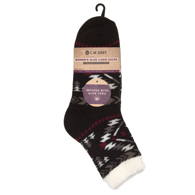 C.W. Hart Cozy Cabin Aztec Sock With Aloe - Black/Zinfandel Black/Zinfandel