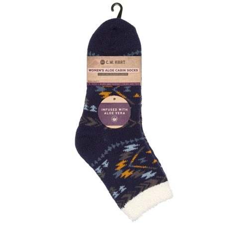 C.W. Hart Cozy Cabin Aztec Sock With Aloe - Dress Blue/China Blue Dress Blue/China Blue