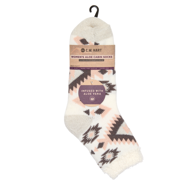 C.W. Hart Cozy Cabin Aztec Sock With Aloe - Marshmallow/Irongate Marshmallow/Irongate