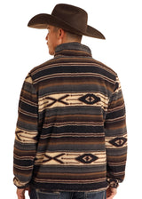 Rock & Roll Denim Aztec Print Sherpa Pullover - Brown