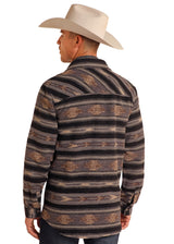 Rock & Roll Denim Aztec Striped Jacquard Shirt Jacket - Brown