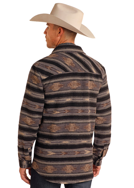 Rock & Roll Denim Aztec Striped Jacquard Shirt Jacket - Brown