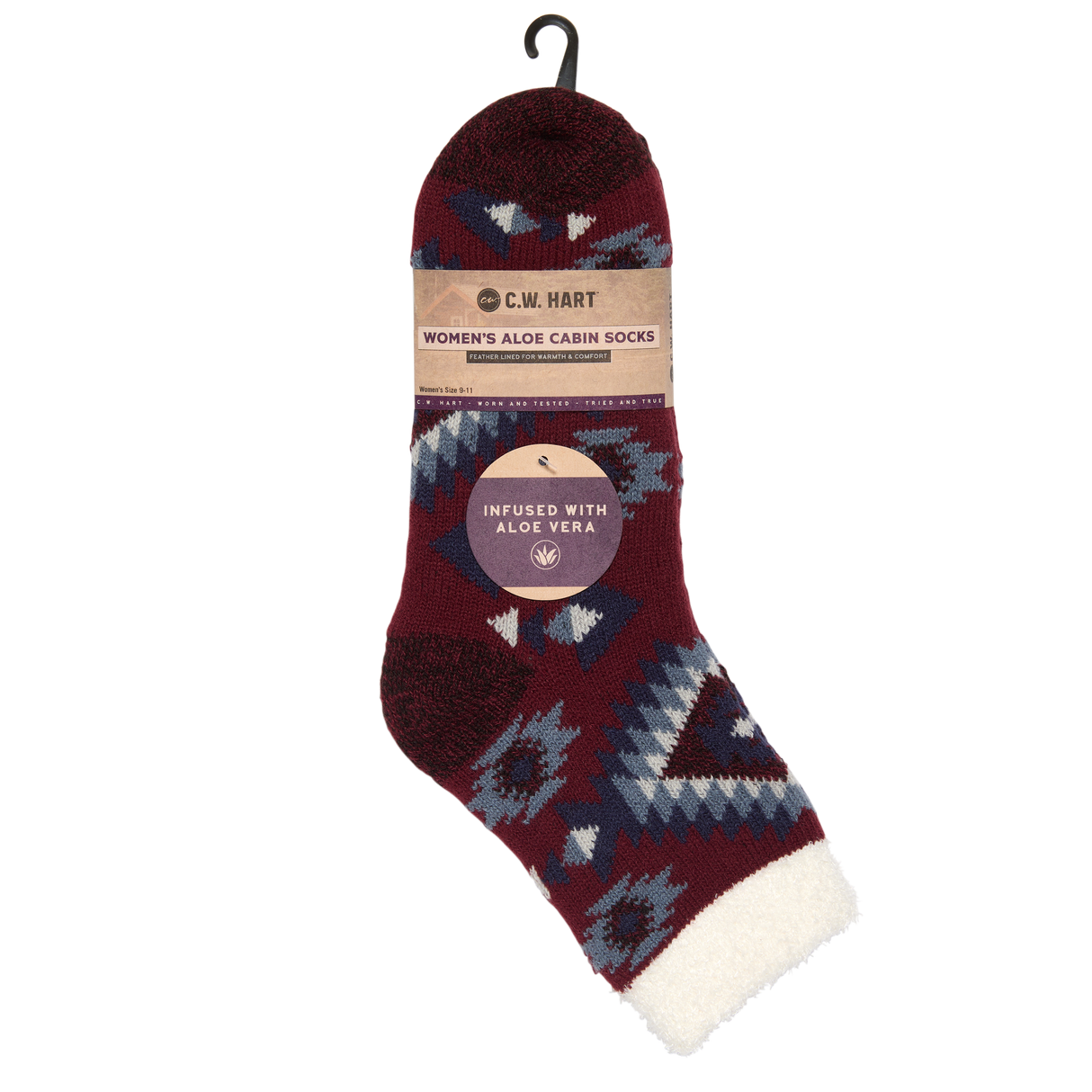 C.W. Hart Cozy Cabin Aztec Sock With Aloe - Zinfandel/High Rise Zinfandel/High Rise