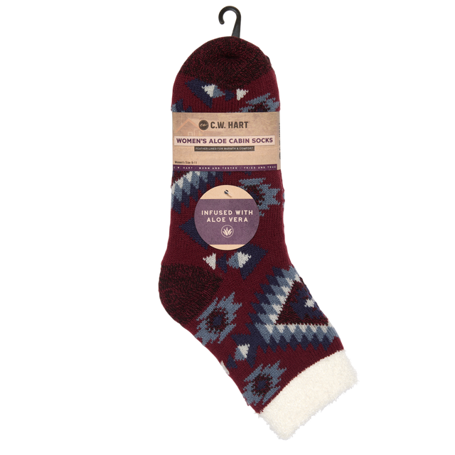 C.W. Hart Cozy Cabin Aztec Sock With Aloe - Zinfandel/High Rise Zinfandel/High Rise