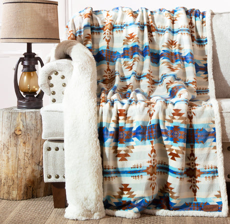 Carstens Inc Wrangler Stack Rock Southwest Throw Blue tan cream