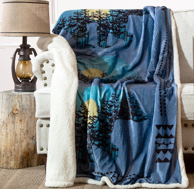 Carstens Inc Three Bears Sherpa Throw Blue