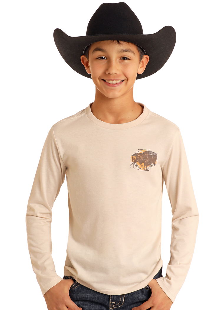 Rock & Roll Denim Boys' Buffalo Graphic Long Sleeve Tee - Natural Natural