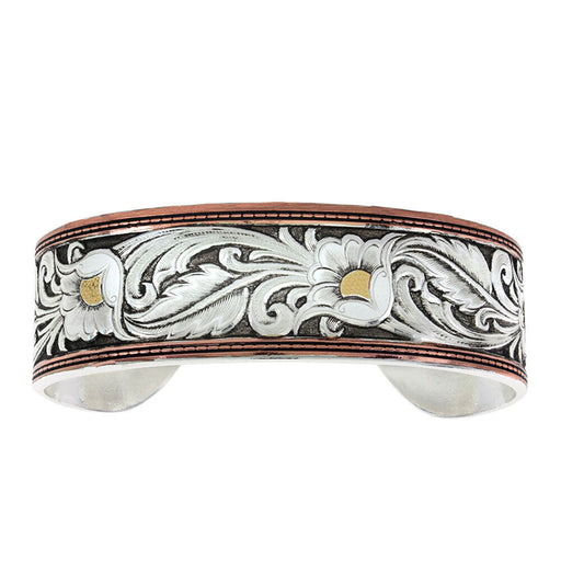 Montana Silversmiths Leathercut Tri-colored Floral Cuff Bracelet Tri colored