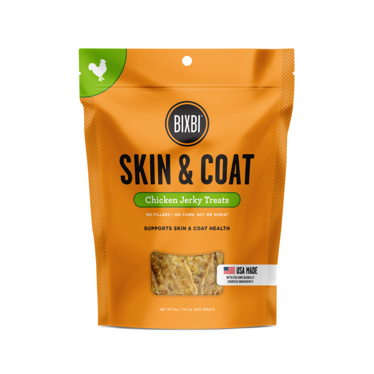 BIXBI Pet Skin & Coat Jerky Treats for Dogs - Chicken Recipe - 5oz / 12oz Chicken