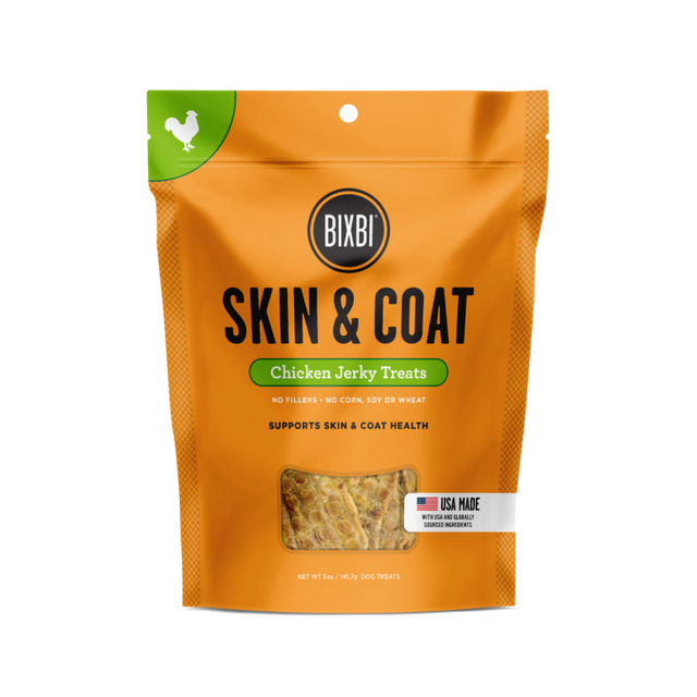 BIXBI Pet Skin & Coat Jerky Treats for Dogs - Chicken Recipe - 5oz / 12oz Chicken