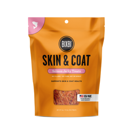 BIXBI Pet Skin & Coat Jerky Treats for Dogs - Salmon Recipe - 4oz / 10oz Salmon