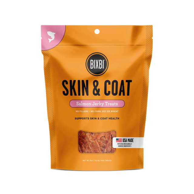 BIXBI Pet Skin & Coat Jerky Treats for Dogs - Salmon Recipe - 4oz / 10oz Salmon