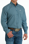 Cinch Men's Geometric Print Button-Down Long Sleeve Western Shirt - Blue Geo Blue