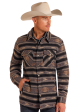 Rock & Roll Denim Aztec Striped Jacquard Shirt Jacket - Brown Brown