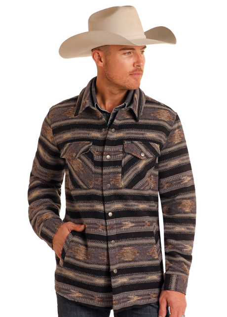 Rock & Roll Denim Aztec Striped Jacquard Shirt Jacket - Brown Brown