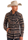 Rock & Roll Denim Aztec Striped Jacquard Shirt Jacket - Brown Brown