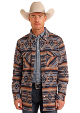 Rock & Roll Denim Aztec Striped Jacquard Shirt Jacket - Navy Navy