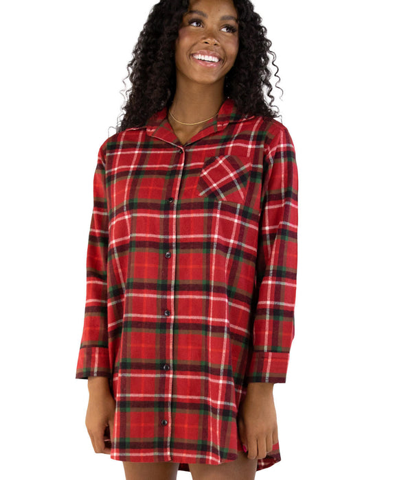 Lazy One Flannel Christmas Plaid | Button Nightshirt