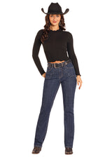 Rock & Roll Denim Western Yoke High Rise Modest Bootcut Jean - Dark Wash