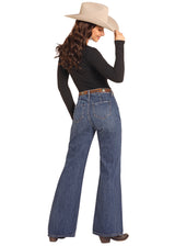 Rock & Roll Denim High-Rise Patched Distressed Wide Leg Flare Jean