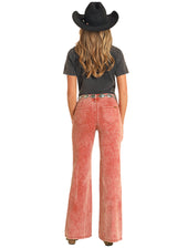 Rock & Roll Denim Bargain Bell Button Wide Leg Flare Jean - Rust