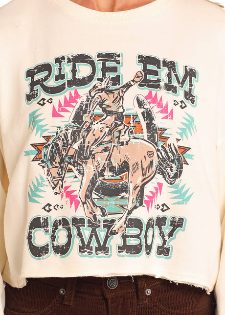 Rock & Roll Denim Ride 'Em Cowboy Boxy Pullover